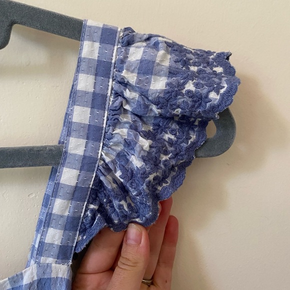 SHABBY CHIC BLUE GINGHAM EMBROIDERED LACE MAXI DRESS SHORT SLEEVE GRANDMA CORE - Picture 5 of 10